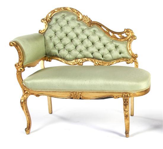 Appraisal: Louis XVI Style Giltwood Diminutive Chaise Lounge the chaise with