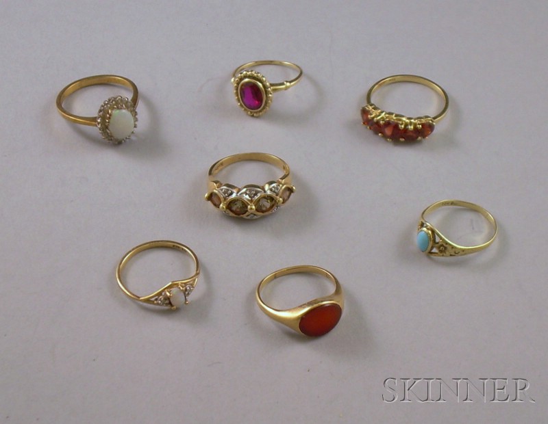 Appraisal: Seven Gold and Gemstone Rings three in kt and four