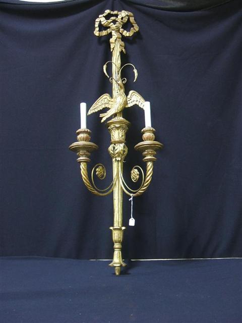 Appraisal: PAIR OF ITALIAN TWO LIGHT GILTWOOD SCONCES In the Neo-Classic