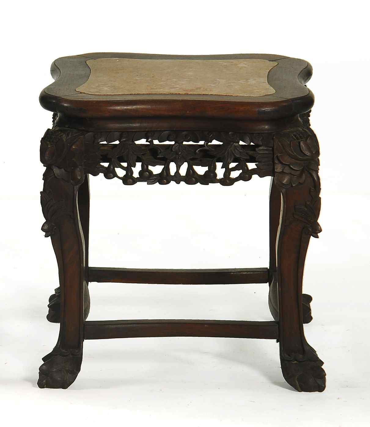 Appraisal: CHINESE CARVED WOOD TABORETSecond Half of the th CenturyWith inset