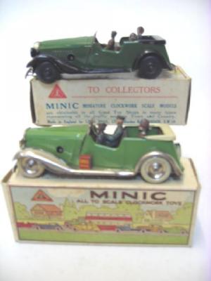 Appraisal: A Minic clockwork Learners Car green with silver wings four