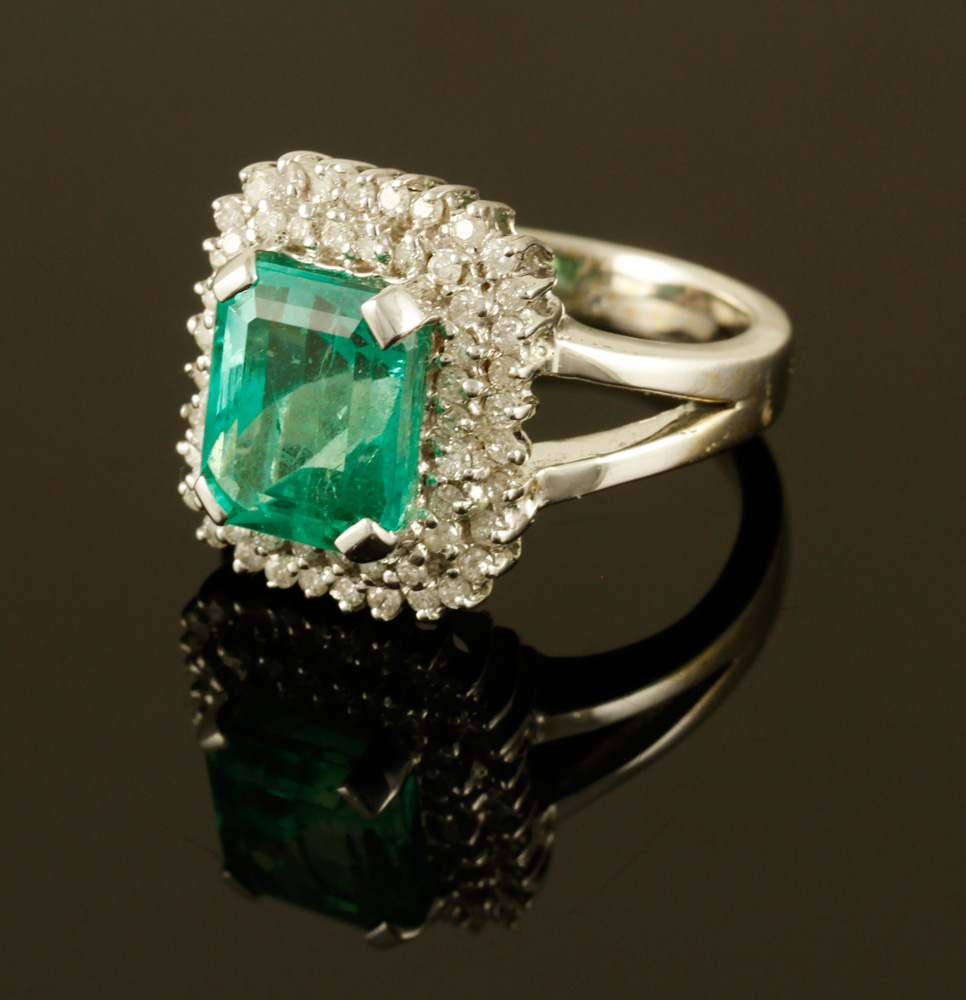 Appraisal: - K Gold Emerald and Diamond Ring Ladies' K white