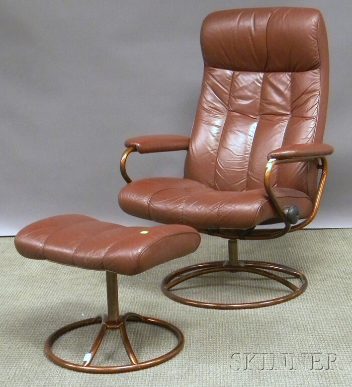 Appraisal: Modern Upholstered Lounge Chair and Ottoman late th century ht