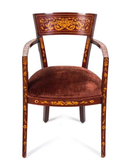 Appraisal: Sale Lot A Dutch Marquetry Open Armchair having a rounded