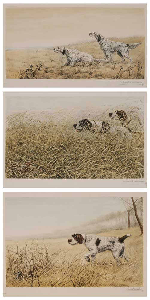 Appraisal: L on Danchin French - Three Scenes With Dogs Bird