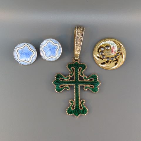 Appraisal: Enameled Jewelry Lot green cross with hallmarks gold wash long