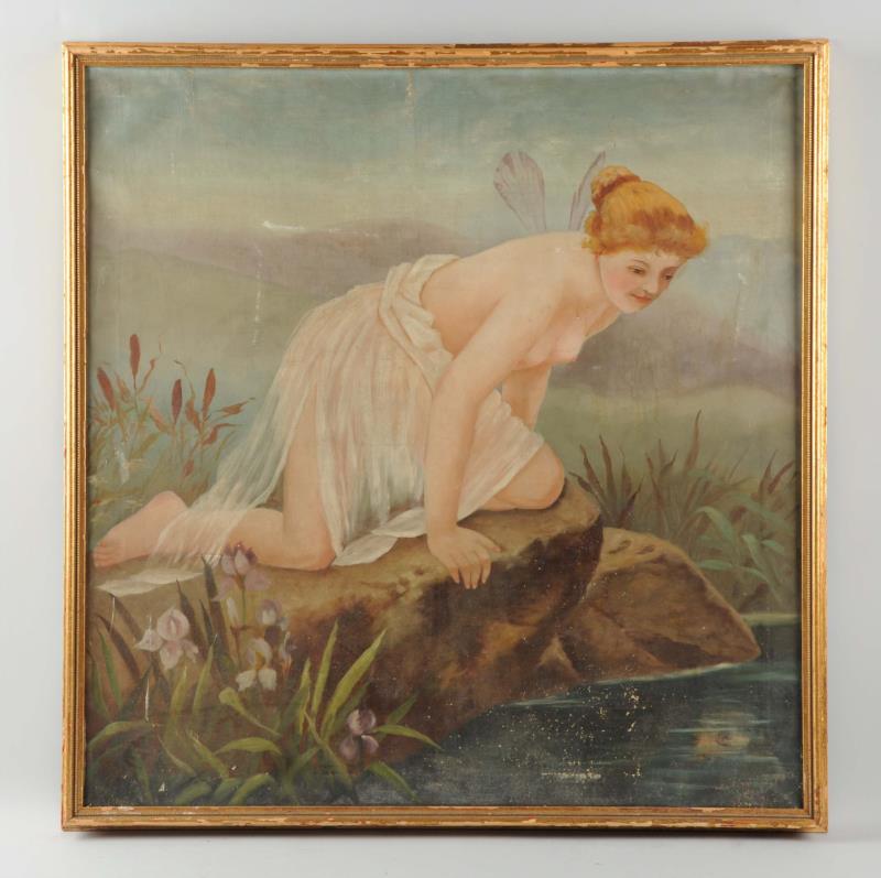 Appraisal: Framed Painting of Topless Woman Over Water Areas of gilt