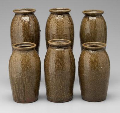 Appraisal: Six alkaline glaze canning jars all ovoid with everted rims