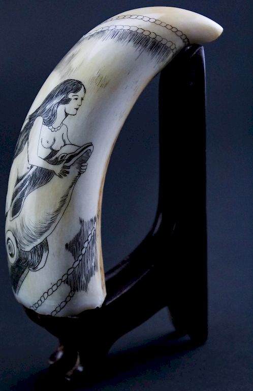 Appraisal: Vintage Nude Woman Scrimshaw Carved Whale Tooth Vintage carved scrimshaw