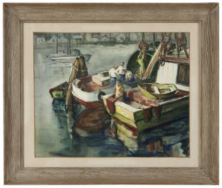 Appraisal: Helen M Safford Smith Figures working on docked boats signed