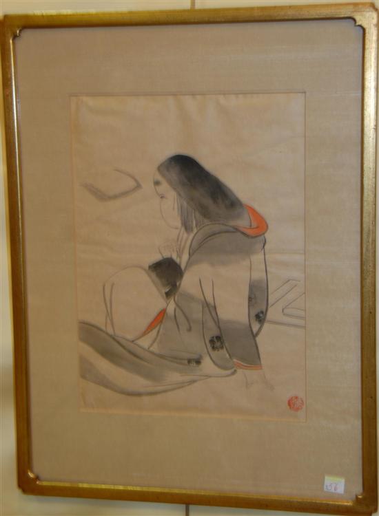 Appraisal: SHOGETSU JAPANESE TH C Colored woodblock print Seated figure x