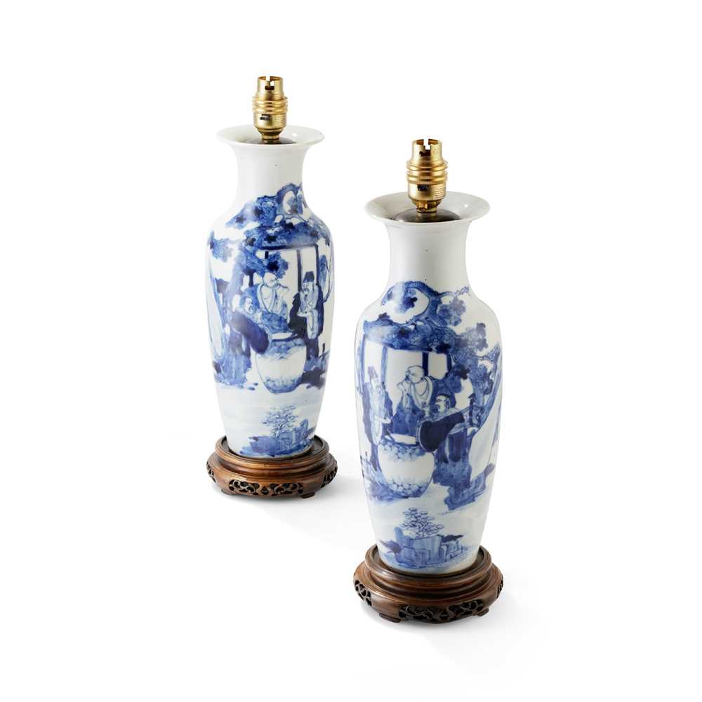 Appraisal: PAIR OF BLUE AND WHITE VASES KANGXI MARK BUT LATER