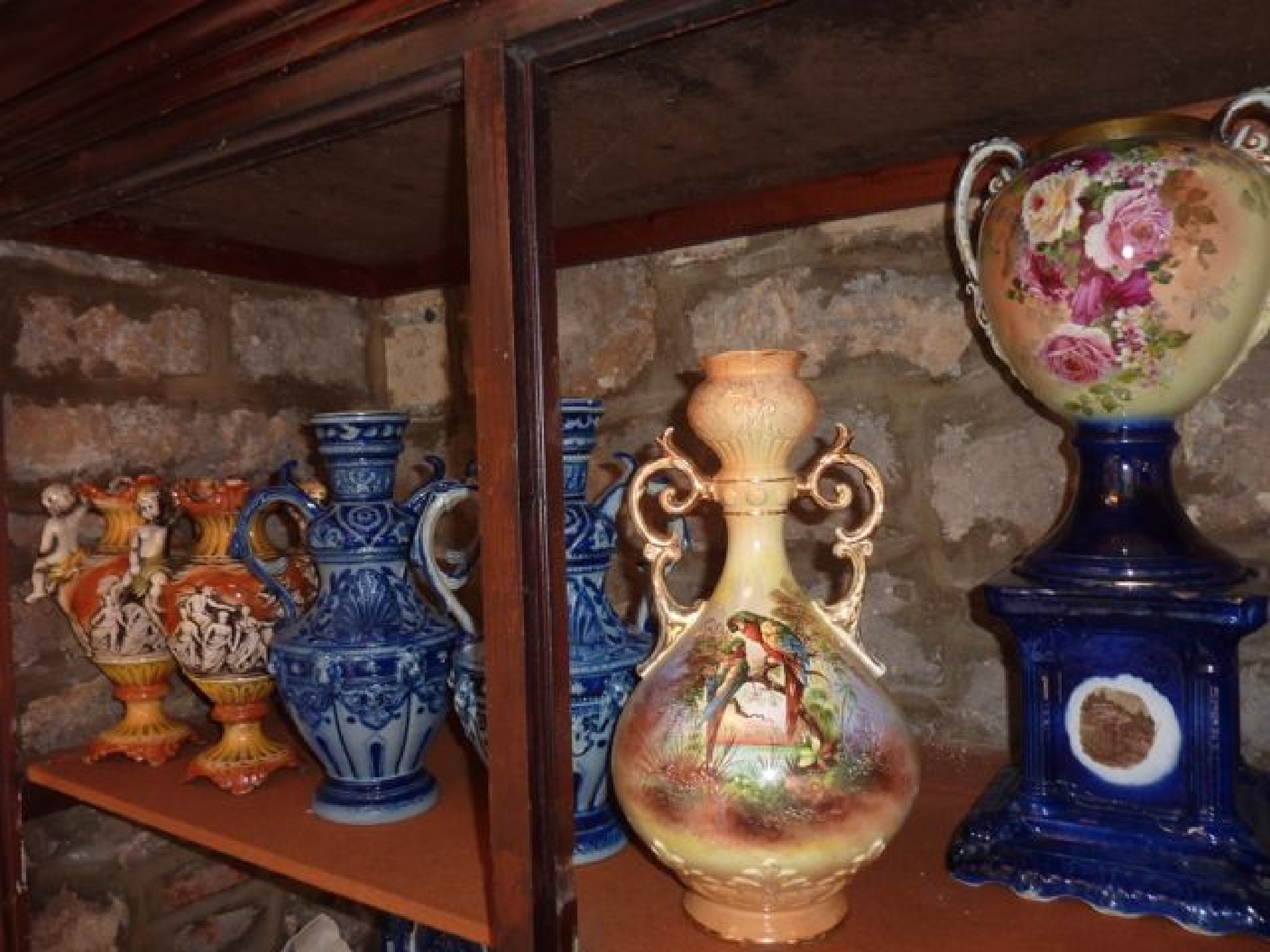 Appraisal: A pair of German stoneware two handled vases with blue