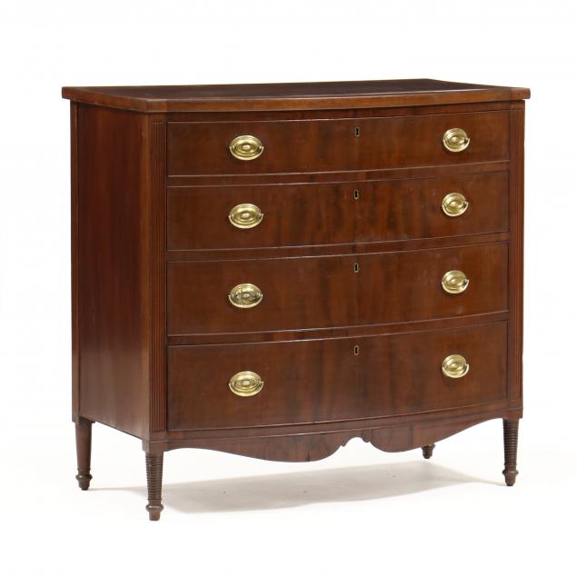 Appraisal: AMERICAN FEDERAL BOW-FRONT MAHOGANY CHEST OF DRAWERS Possibly Virginia circa