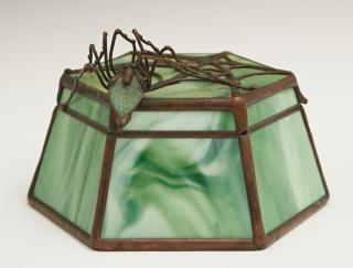 Appraisal: Slag Glass Orient and Flume Hexagonal Dresser Box th c