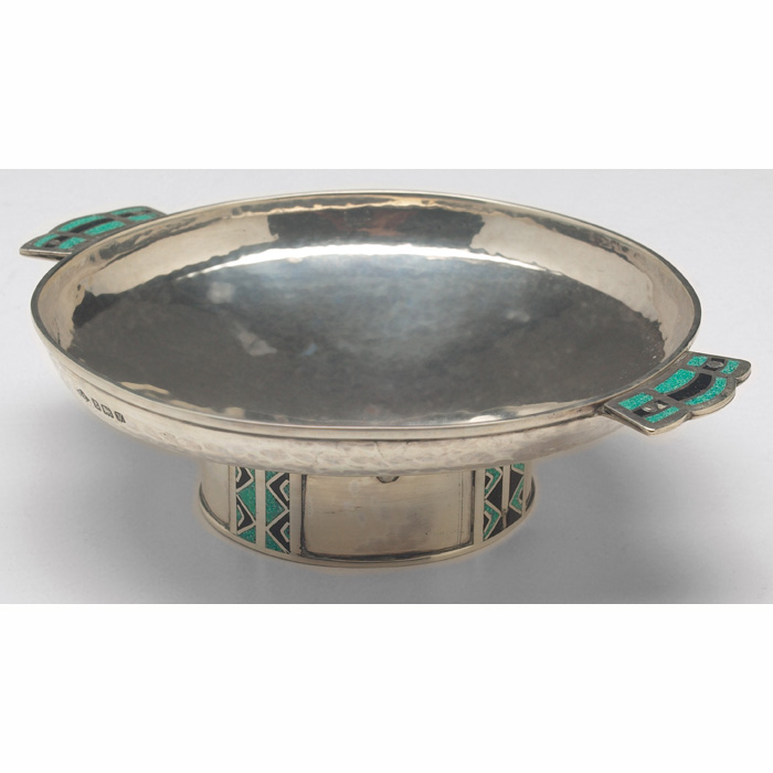 Appraisal: Art Deco bowl round footed form with two handles enameled