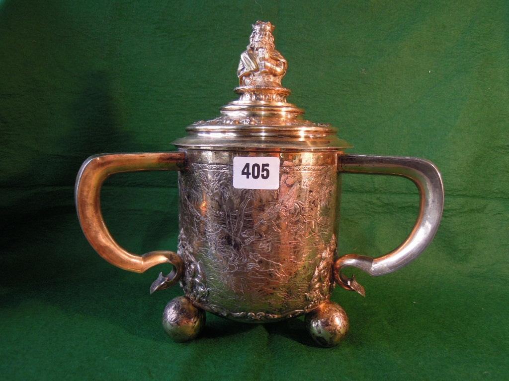 Appraisal: A th century style continental silver gilt loving cup and