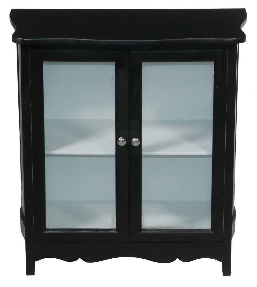 Appraisal: SMALL BLACK LAMINATE CABINET Contemporary Serpentine Cabinet with glass doors