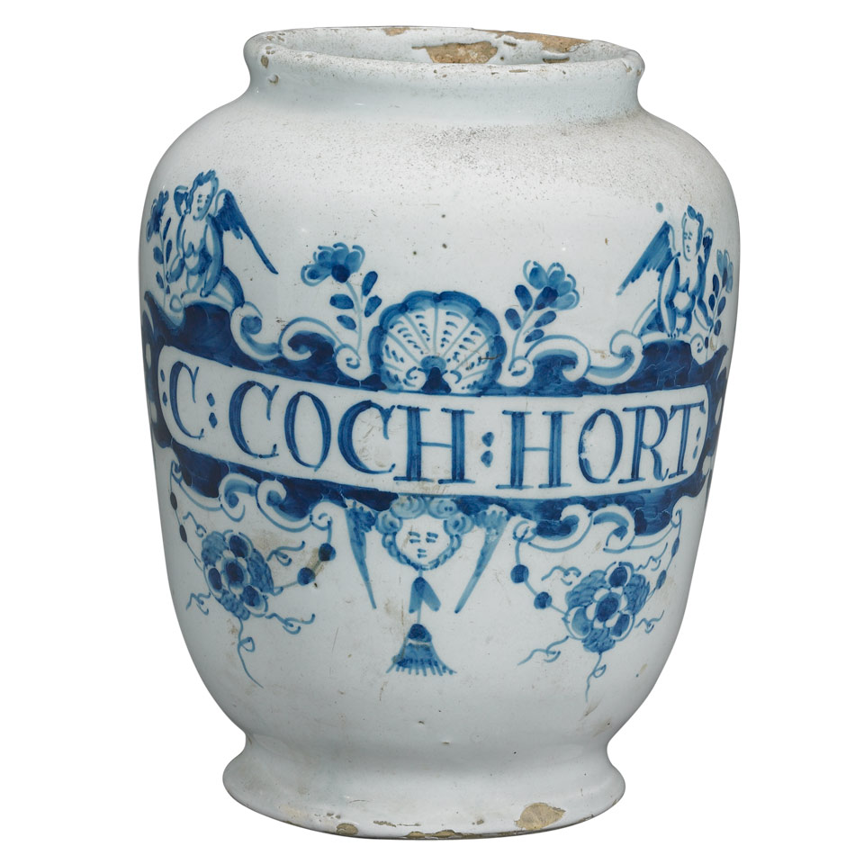 Appraisal: English Delft Drug Jar th century inscribed C COCH HORT