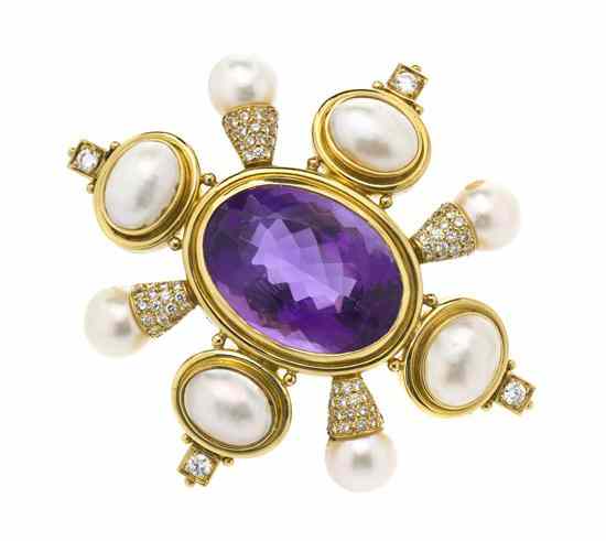 Appraisal: An Karat Yellow Gold Amethyst Mabe Pearl Cultured Pearl and