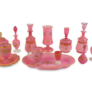 Appraisal: A Collection of Thirteen French Pink Opaline Glass Items TH