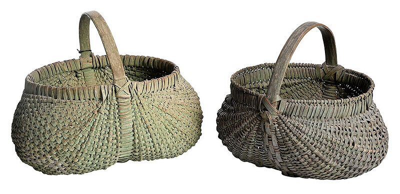 Appraisal: Two Southern Green Painted Split Oak Baskets th early th