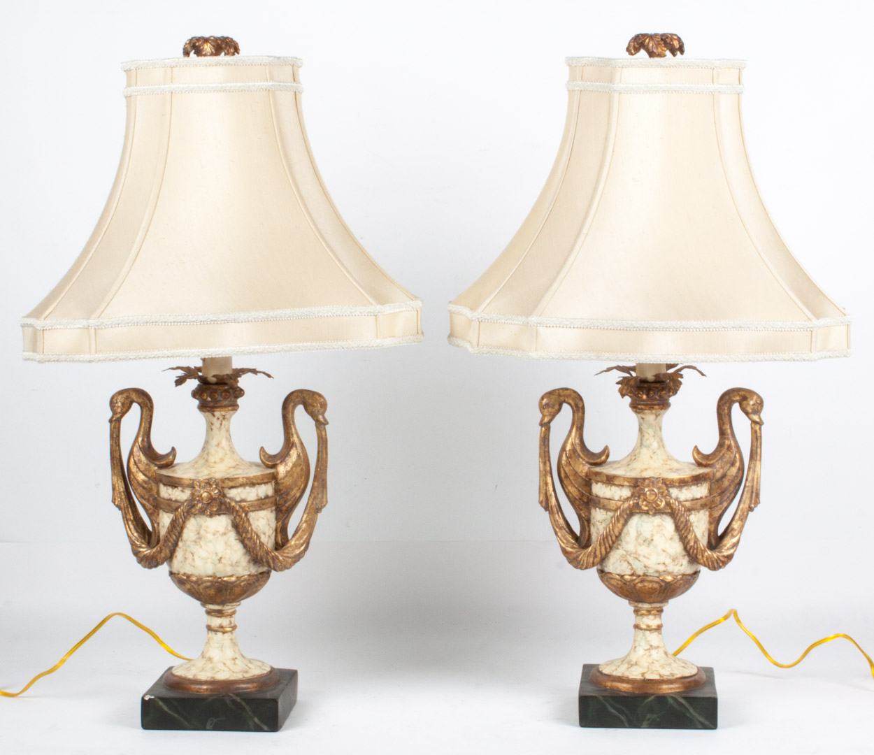 Appraisal: Pair of French Empire style urn lamps molded and painted