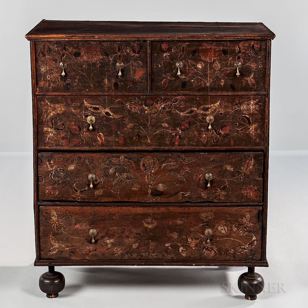 Appraisal: Paint-decorated Chest over Two Drawers Paint-decorated Chest over Two Drawers