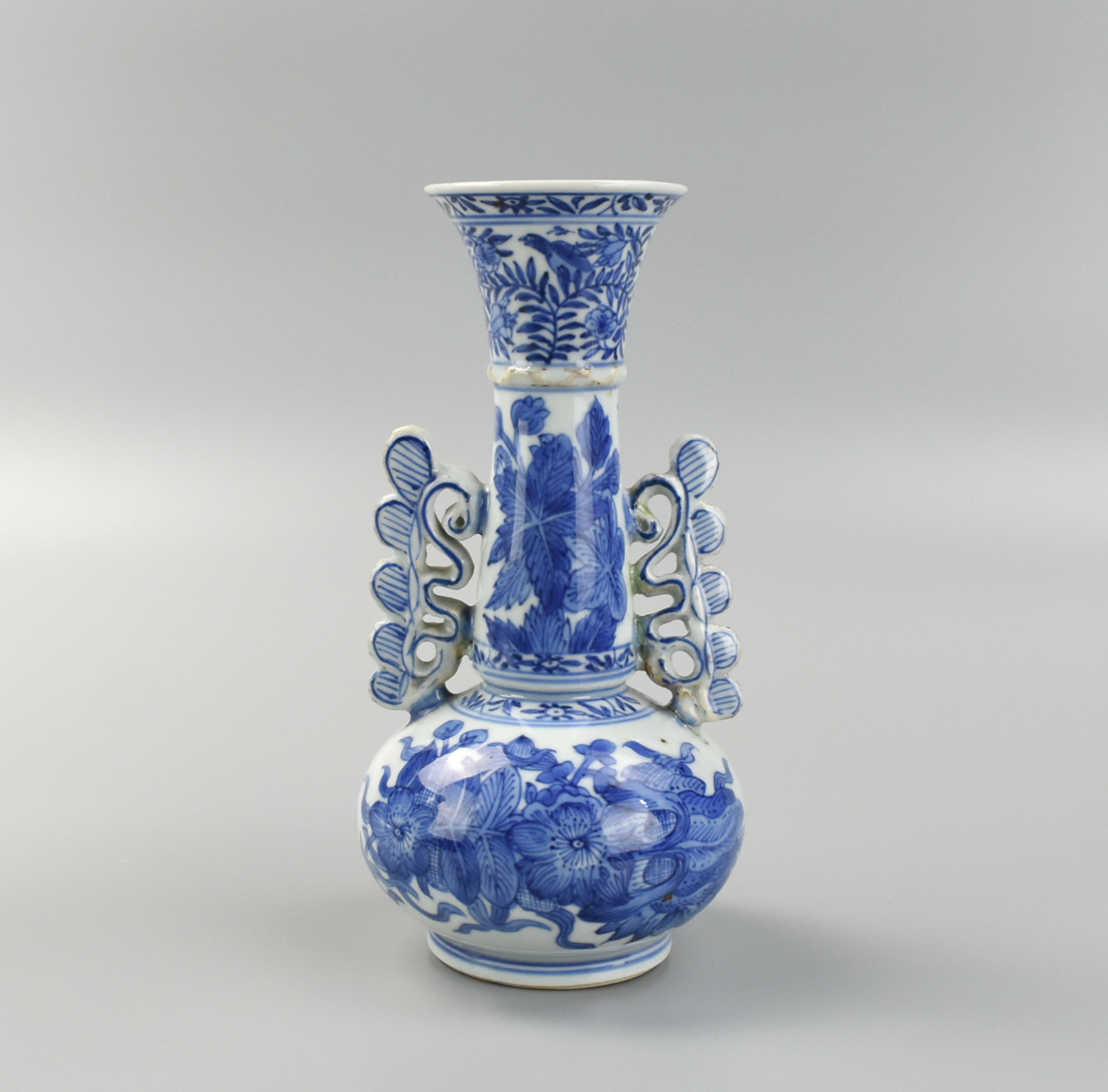 Appraisal: CHINESE BLUE WHITE FLORAL VASE KANGXI PERIOD Chinese Kangxi period