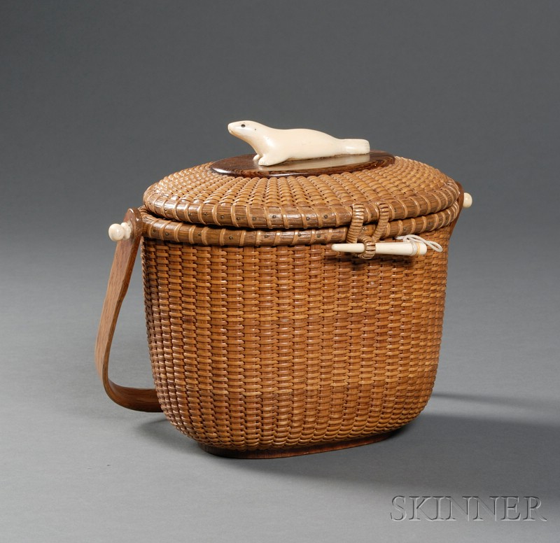 Appraisal: Nantucket Friendship Basket Purse with Seal Motif Sherwin P Boyer