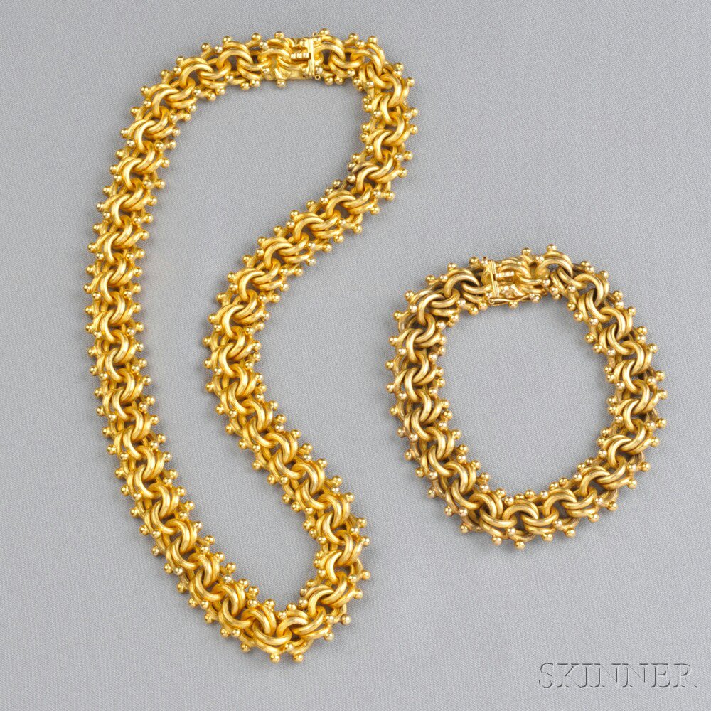 Appraisal: kt Gold Necklace and Bracelet each composed of ribbed circular