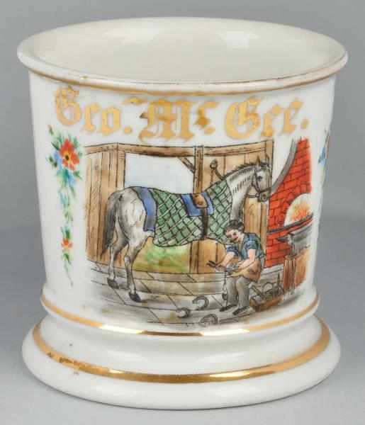 Appraisal: Blacksmith Shaving Mug Description Gilt name George McGee V D