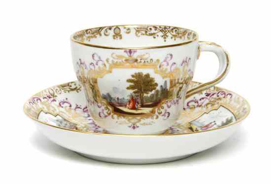 Appraisal: A Meissen Topographical Cup and Saucer Marcolini with gilt and