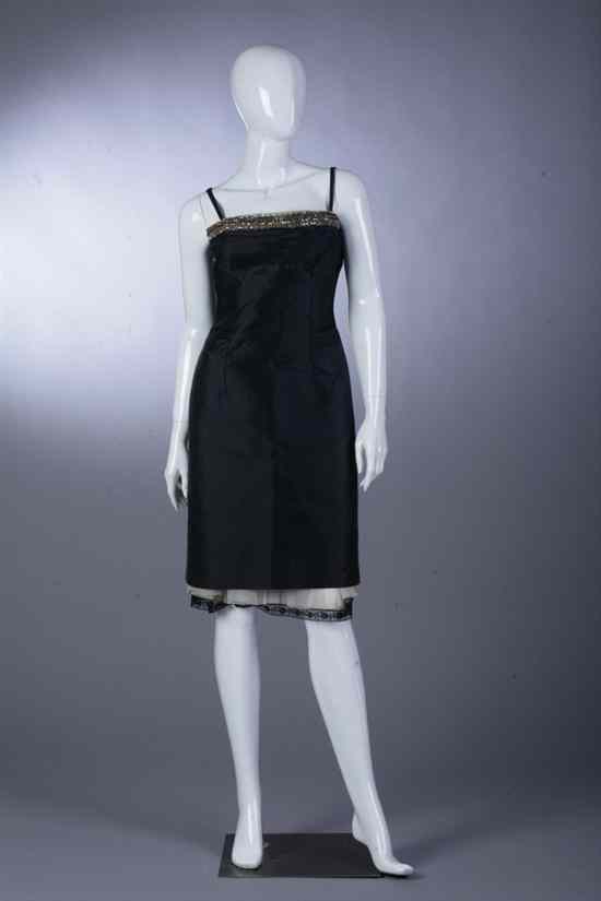 Appraisal: PRADA BLACK BEADED COCKTAIL DRESS Size wool silk blend The