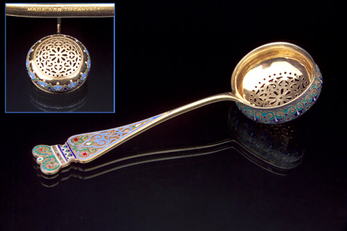 Appraisal: TIFFANY CO Russian sugar-shaker in silver vermeil and polychrome enamel