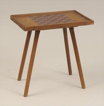 Appraisal: American Pinewood Tray-Top Table Painted with Checkerboard x x in