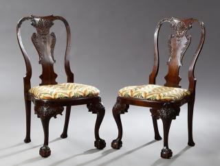 Appraisal: Pair of George I Style Carved Mahogany Side Chairs Pair