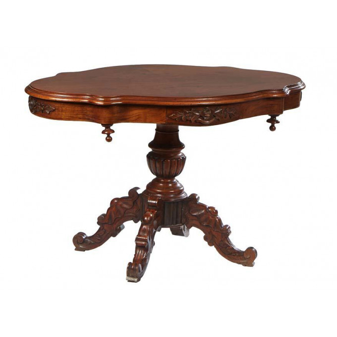 Appraisal: French Carved Cherry Center Table c the stepped edge tortoise