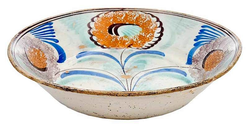 Appraisal: Paint Decorated Floral Earthenware Bowl probably Continental th century sprig