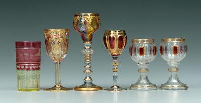 Appraisal: Six ornate tumblers and goblets tumbler with woodland and lake