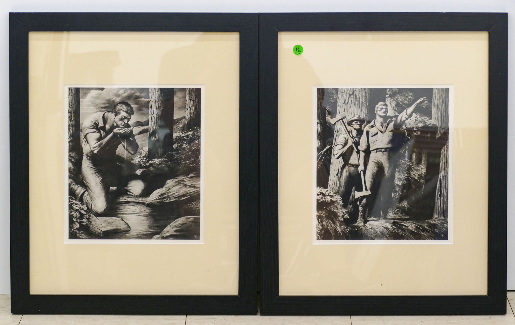 Appraisal: Pair 's Paul Bunyan Illustration Framed Prints ''x ''