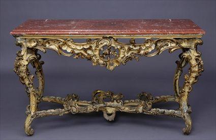 Appraisal: ITALIAN ROCOCO CARVED PAINTED AND PARCEL GILT CONSOLE TABLE The