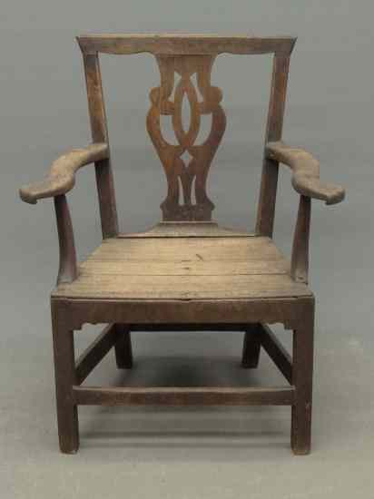 Appraisal: th c English plank seat armchair '' Seat Ht ''