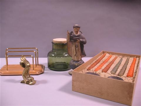 Appraisal: GROUP OF MISCELLANEOUS ITEMS Comprising a polychromed wood statue of