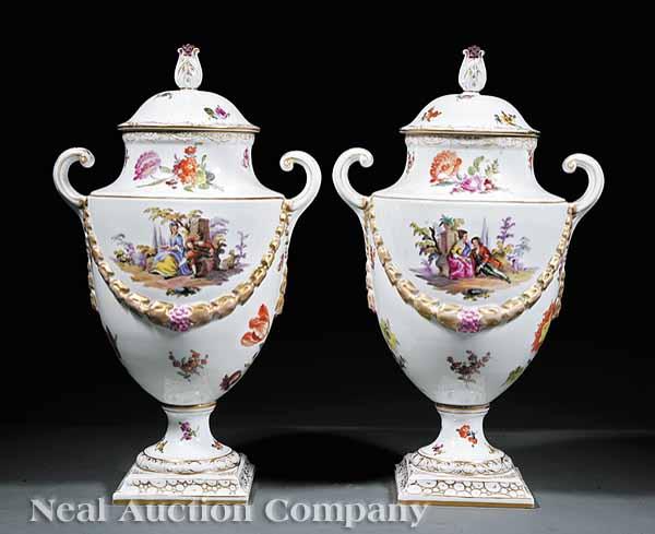 Appraisal: A Pair of Continental Porcelain Covered Urns late th c