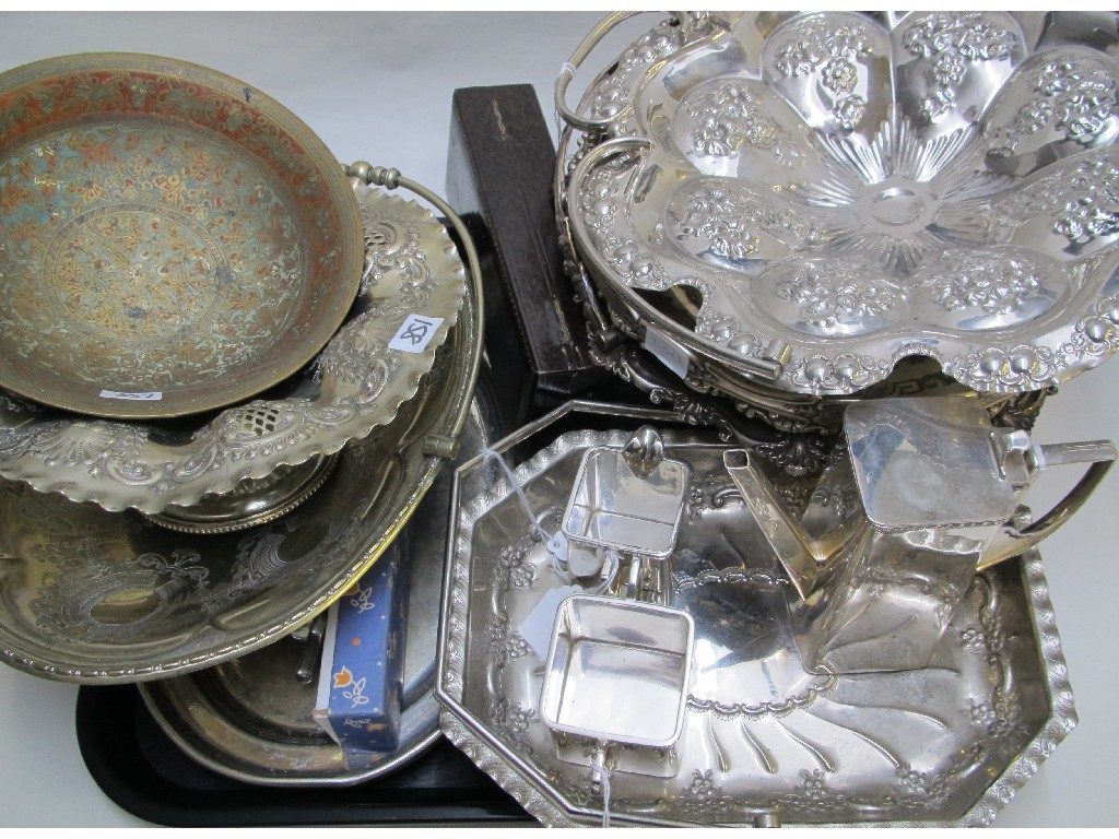 Appraisal: A quantity of plated wares comprising teaservice and trays etc