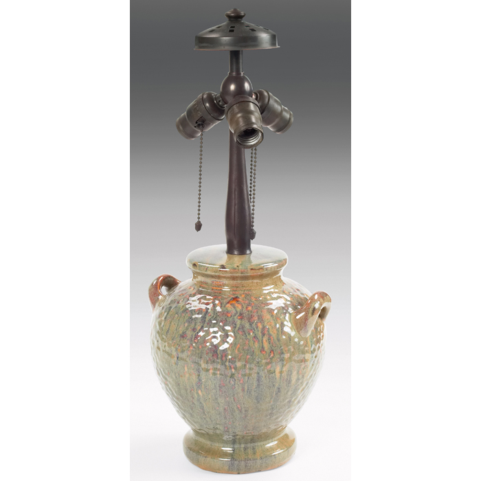 Appraisal: Fulper lamp base two handled base covered in a mottled