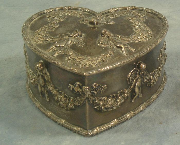 Appraisal: Baily Banks Biddle sterling silver heart shaped box applied cherub