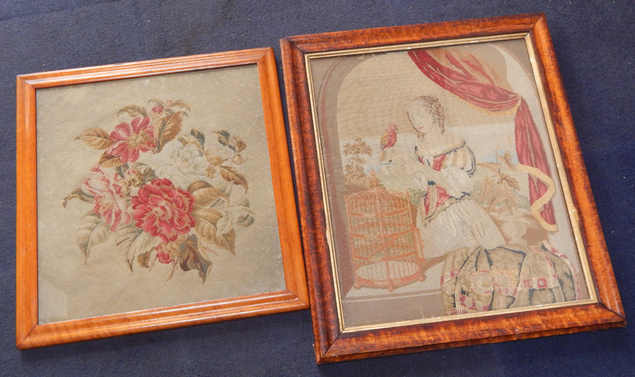 Appraisal: A Victorian wool work picture showing a thC lady in