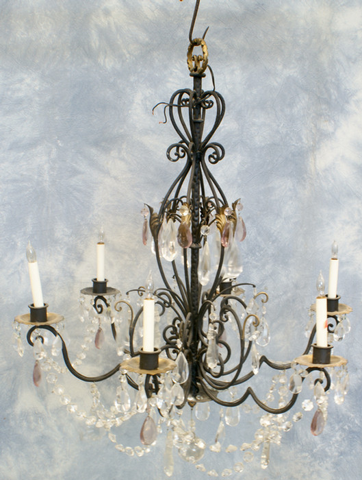 Appraisal: Patinated metal and crystal arm chandelier h d along with